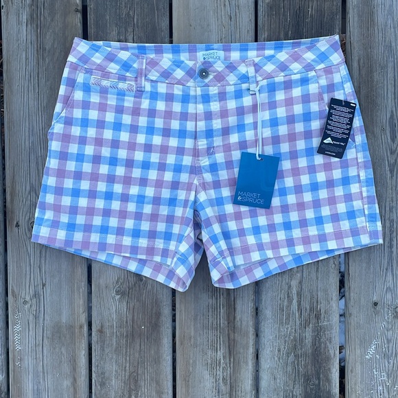 NWT Market And Spruce
Women Checkered Chino Shorts, White/Blue/Purple - Picture 2 of 8